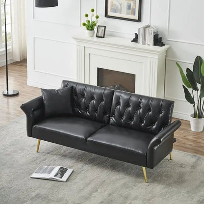 Faux Leather Sofa Bed with Adjustment Armrest