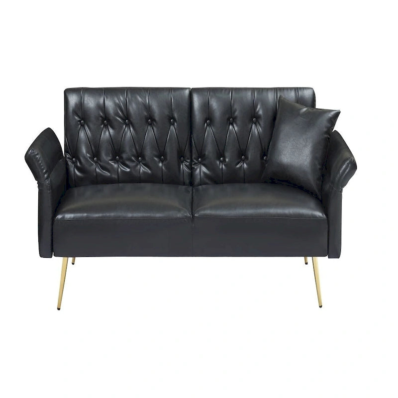 Faux Leather Sofa Bed with Adjustment Armrest
