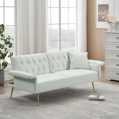 Faux Leather Sofa Bed with Adjustment Armrest