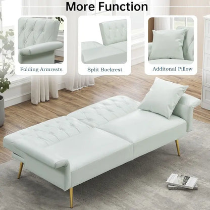 Faux Leather Sofa Bed with Adjustment Armrest