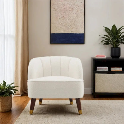 Upholstered Barrel Accent Chair With Wooden Legs