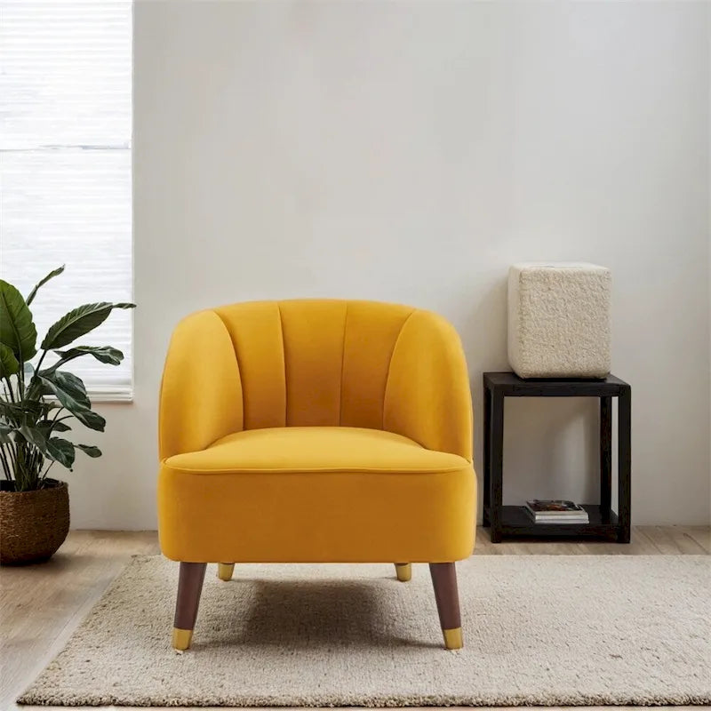 Upholstered Barrel Accent Chair With Wooden Legs