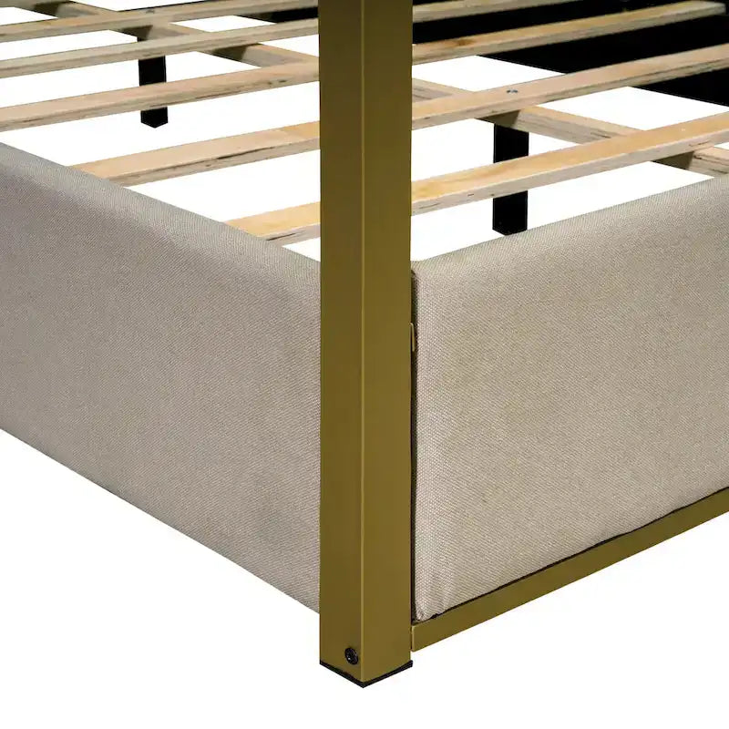 Queen Size Upholstery Canopy Platform Bed with Headboard and Metal Frame