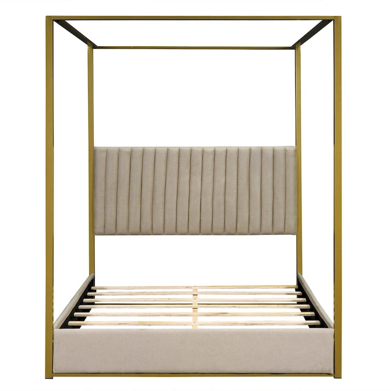 Queen Size Upholstery Canopy Platform Bed with Headboard and Metal Frame