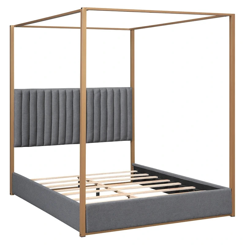 Queen Size Upholstery Canopy Platform Bed with Headboard and Metal Frame