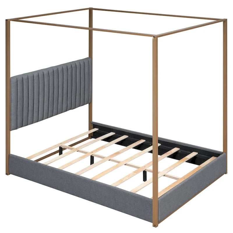 Queen Size Upholstery Canopy Platform Bed with Headboard and Metal Frame