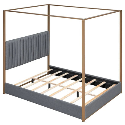 Queen Size Upholstery Canopy Platform Bed with Headboard and Metal Frame