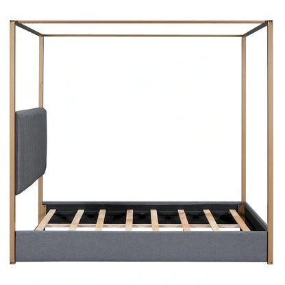 Queen Size Upholstery Canopy Platform Bed with Headboard and Metal Frame