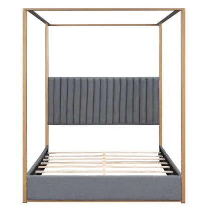 Queen Size Upholstery Canopy Platform Bed with Headboard and Metal Frame