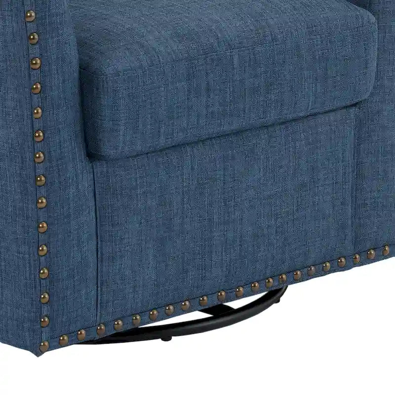 Modern Nailhead Upholstered Linen Swivel Accent Chair