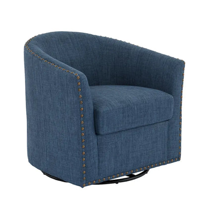 Modern Nailhead Upholstered Linen Swivel Accent Chair