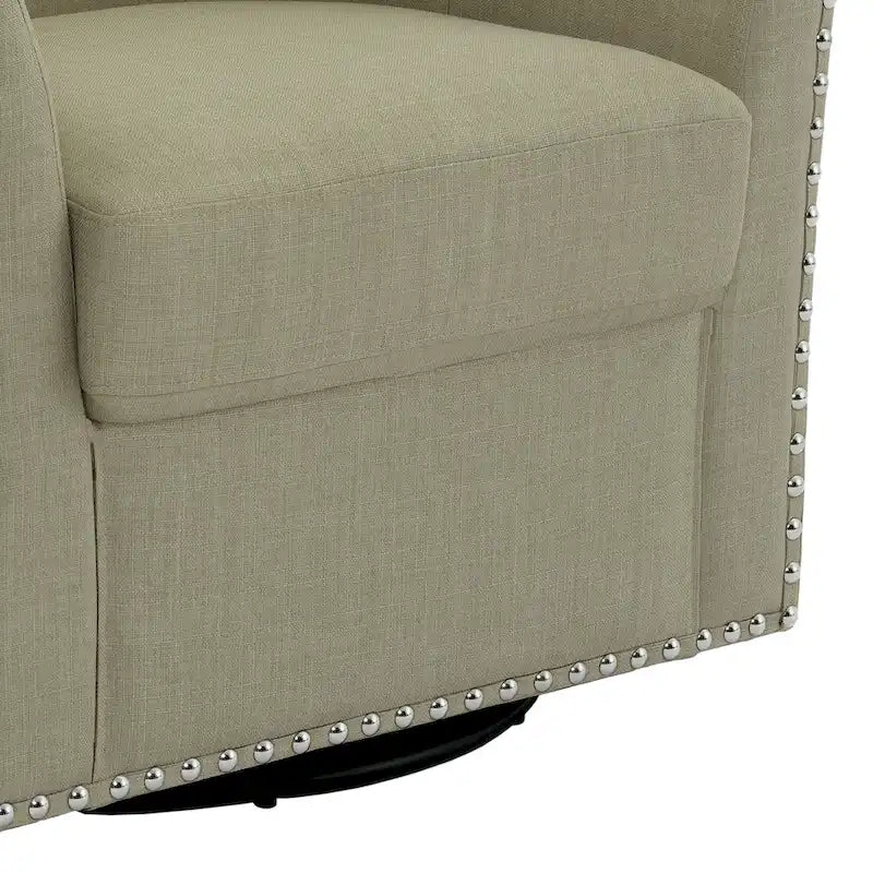 Modern Nailhead Upholstered Linen Swivel Accent Chair