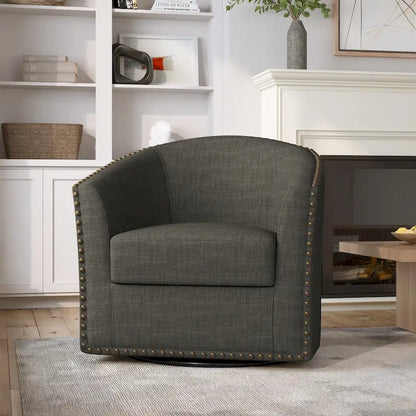 Modern Nailhead Upholstered Linen Swivel Accent Chair