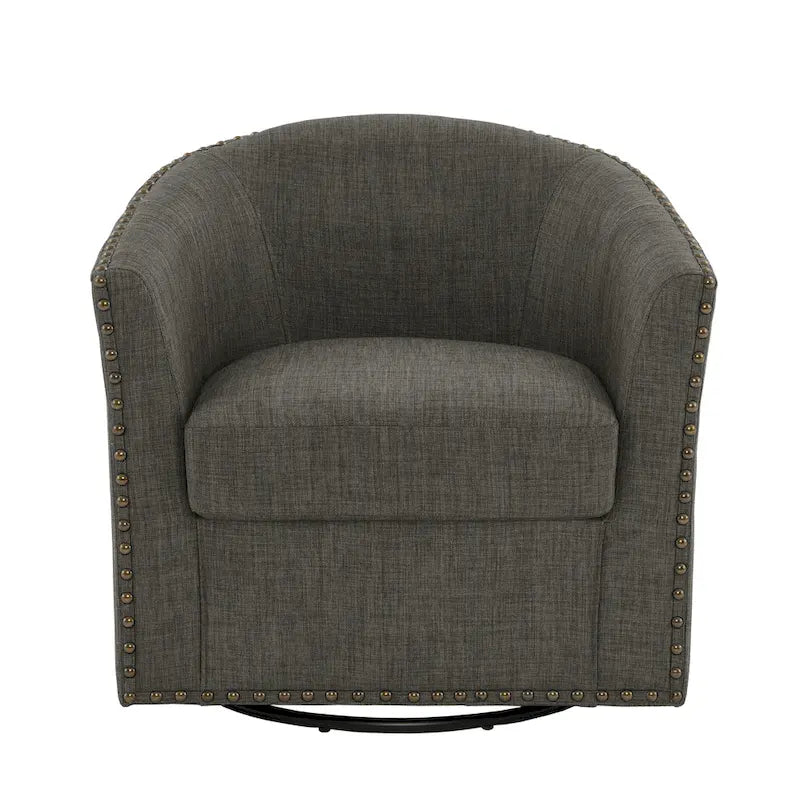 Modern Nailhead Upholstered Linen Swivel Accent Chair