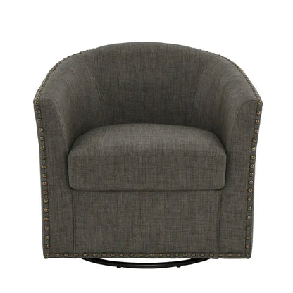 Modern Nailhead Upholstered Linen Swivel Accent Chair