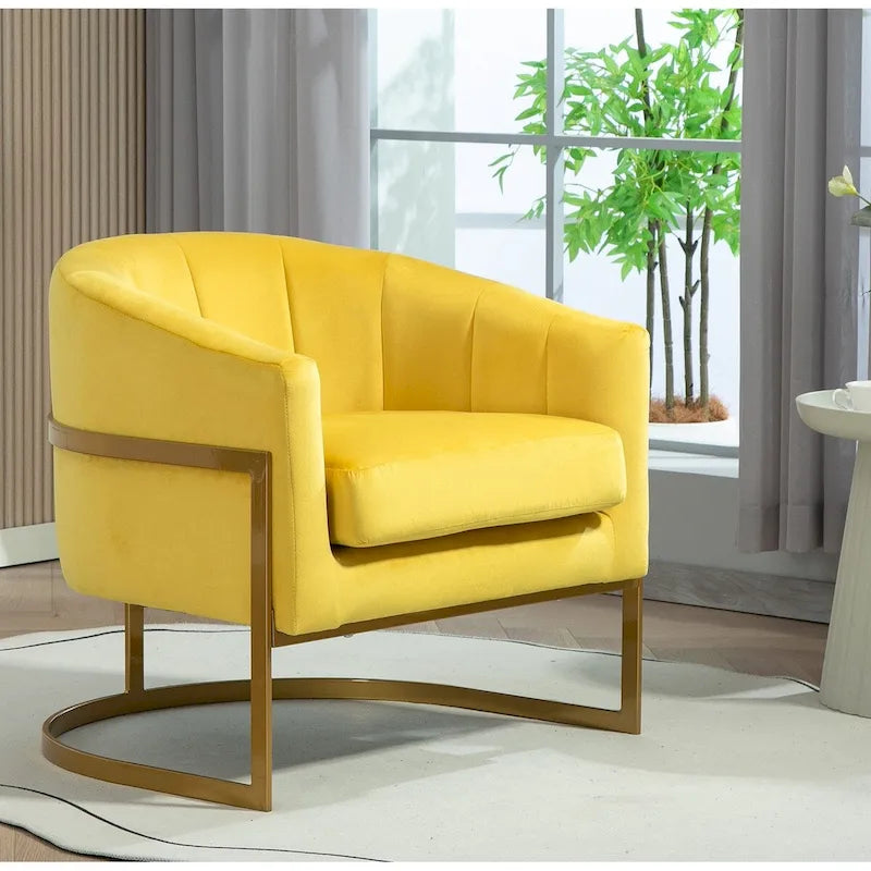 Modern Velvet Gold Accent Armchair