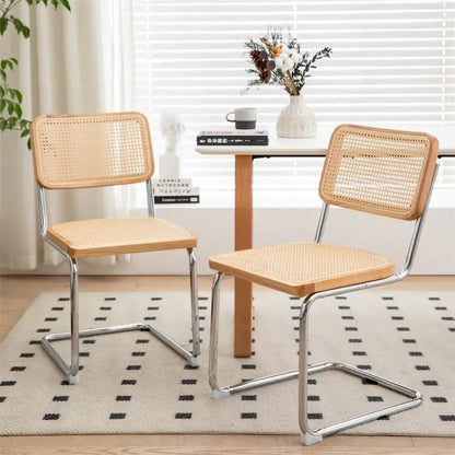 Dining Chairs,Velvet Rattan Side Accent Chairs with Chrome Legs,2 PCS