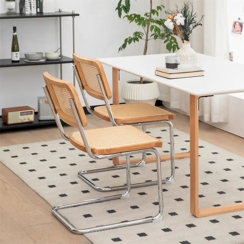 Dining Chairs,Velvet Rattan Side Accent Chairs with Chrome Legs,2 PCS