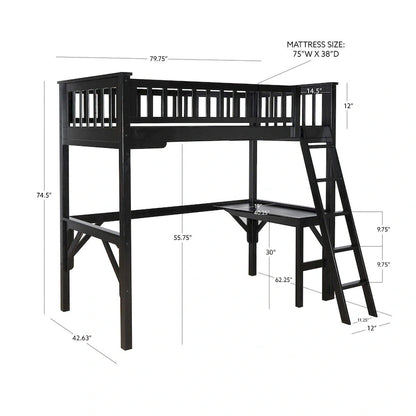 Levi Wooden Twin Study Loft Bed