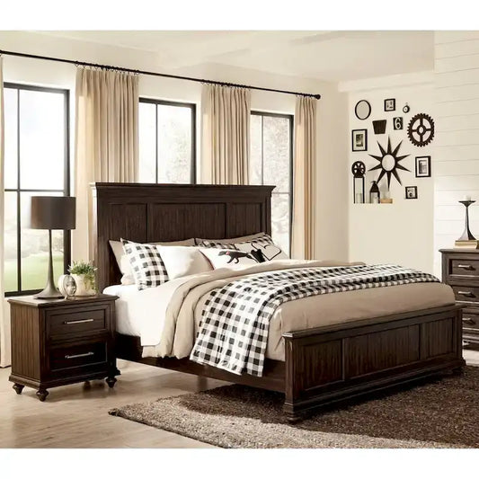 Driftwood Charcoal Finish Bedroom Set 3pc Bed and Two Nightstands